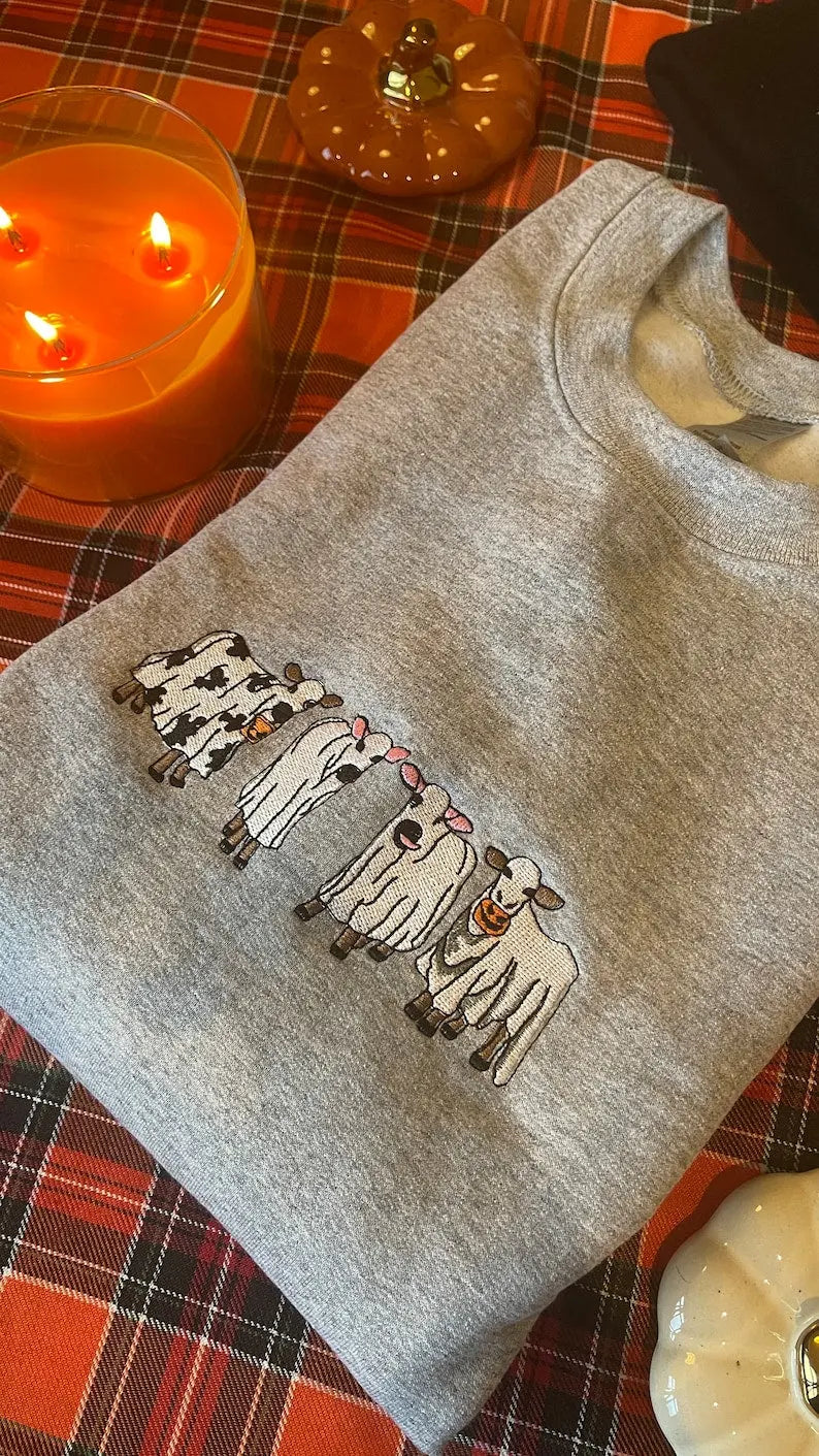 Ghost Cows Embroidered Sweatshirt/ hoodie customifeel