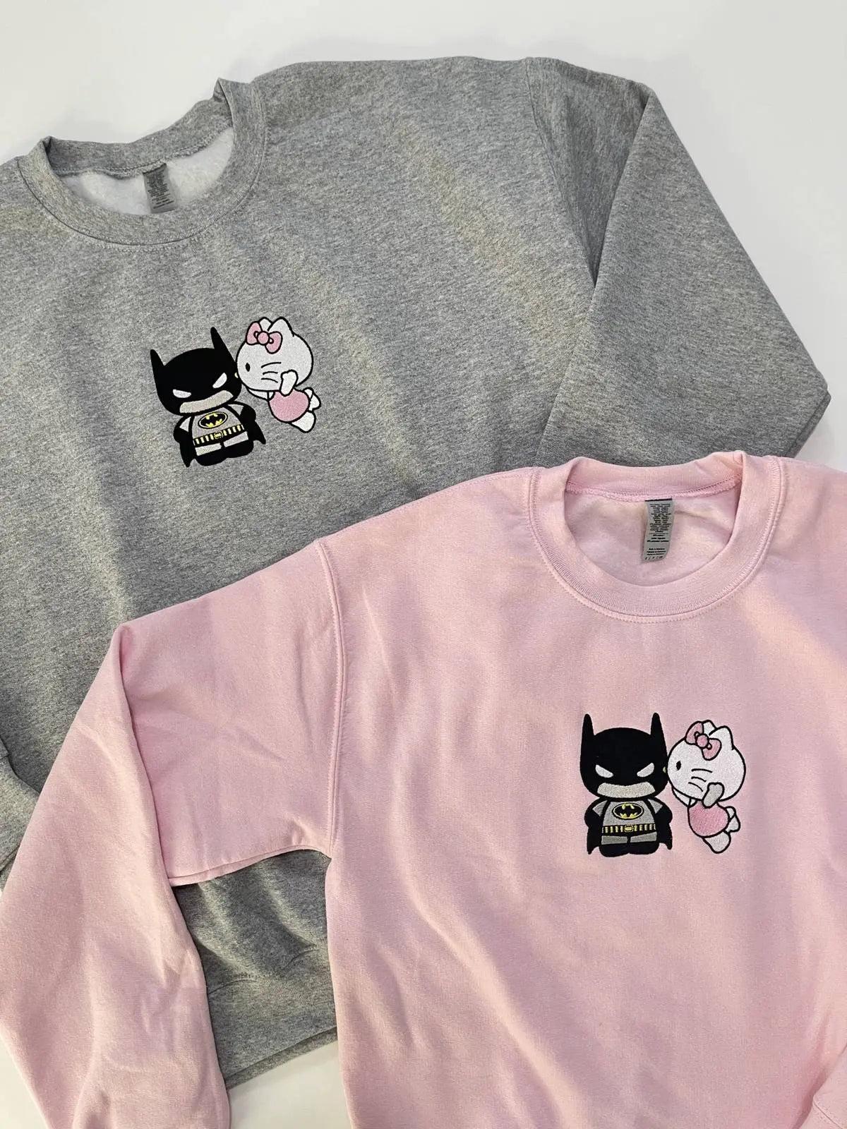 Kitty Kissing Bat Man Embroidered Sweatshirt customifeel