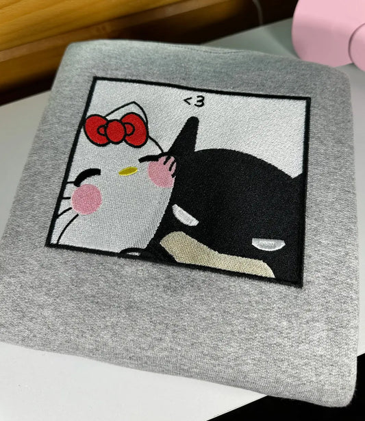 Kitty x Batman Squished Frame Embroidery Sweatshirt customifeel