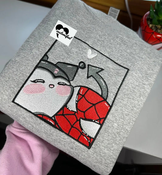 Kuromi Spider Squished Pink Frame Embroidery Sweatshirt customifeel