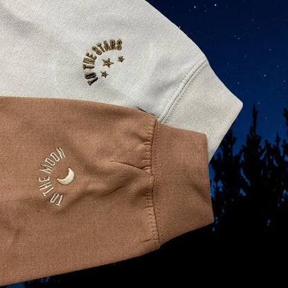 To The Moon, To The Stars Embroidered On Sleeve Crewneck sweatshirts / Hoodies customifeel