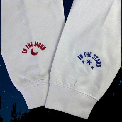 To The Moon, To The Stars Embroidered On Sleeve Crewneck sweatshirts / Hoodies customifeel