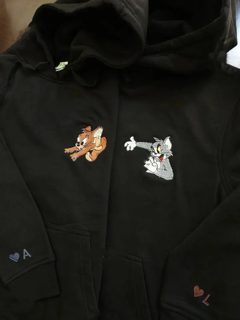 Tom and Jerry Couple embroidered Sweatshirt customifeel