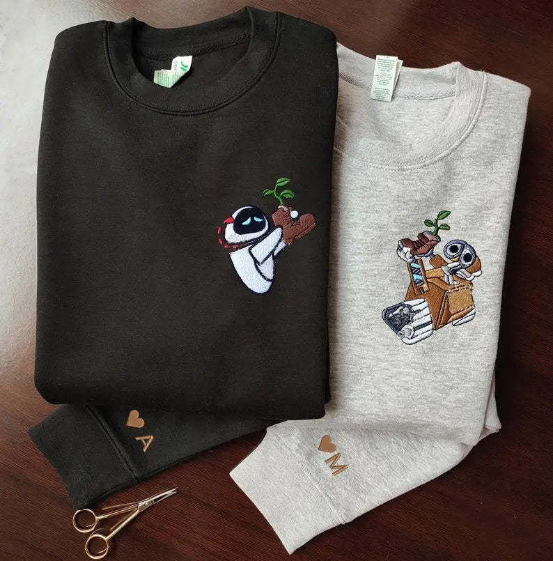 Wall E And Eve Couple embroidered Sweatshirt customifeel