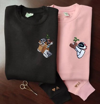 Wall E And Eve Couple embroidered Sweatshirt customifeel