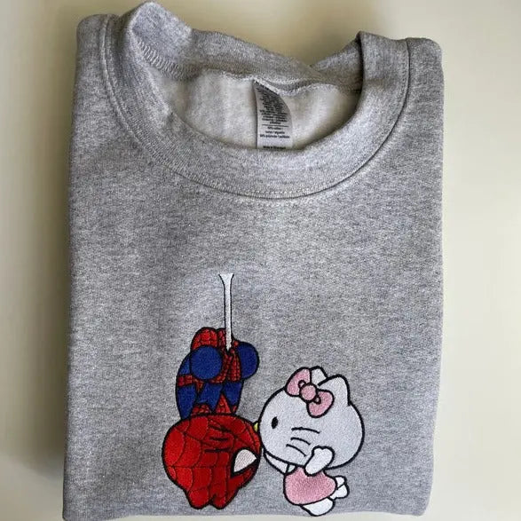 kitty Spiderman Embroidered Sweatshirt customifeel